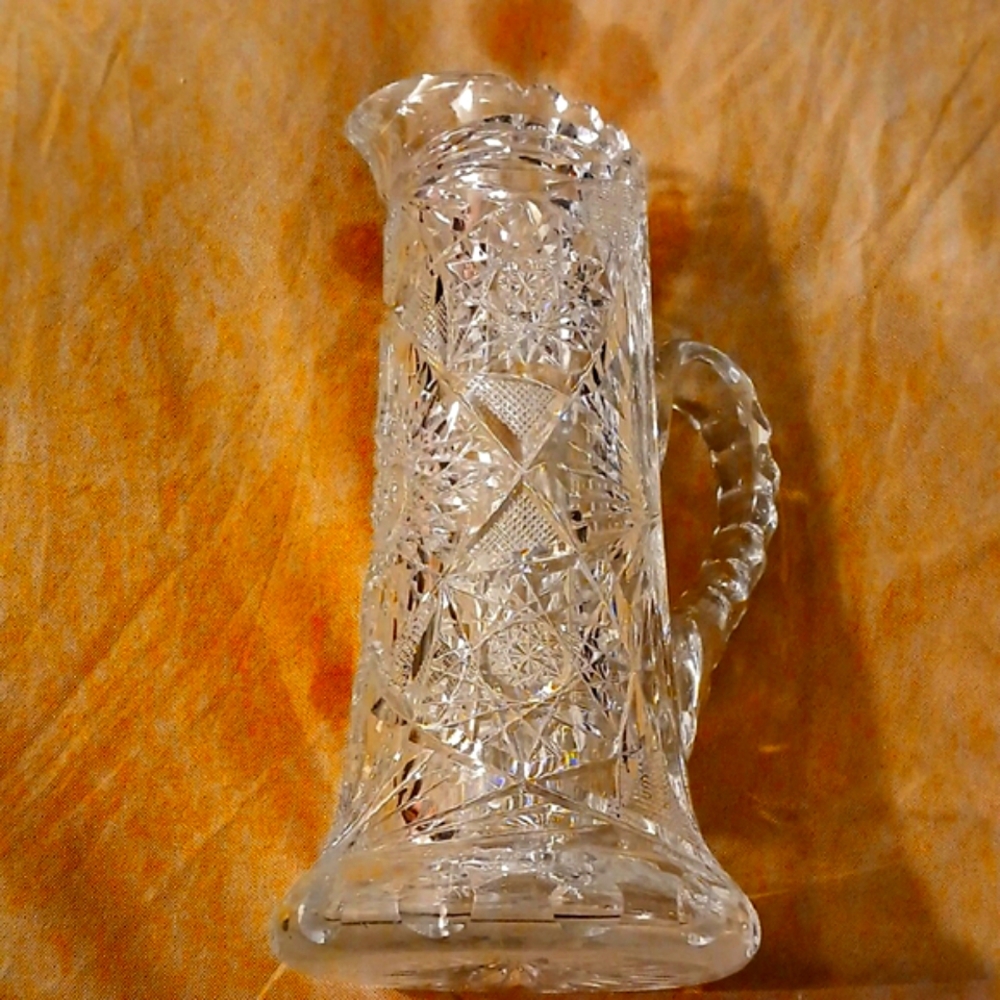 Elegant 1920s Heavy Cut Crystal Glass Pitcher